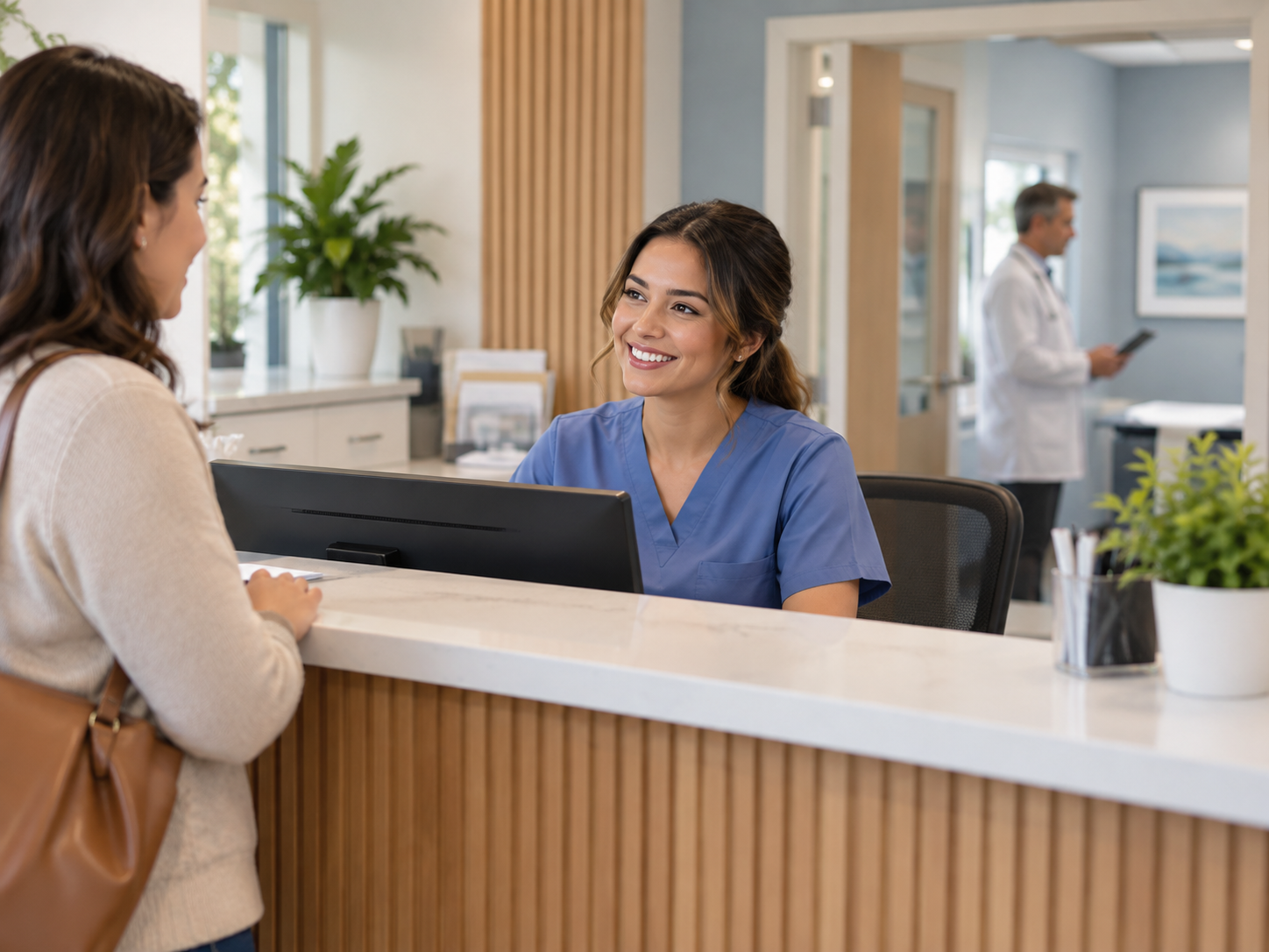 Staff at the front desk of a small medical practice